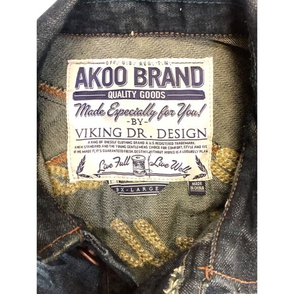 Mens Akoo Denim Vest 3XL Sleeveless Distressed Bleach Wash Streetwear Biker - Picture 4 of 7